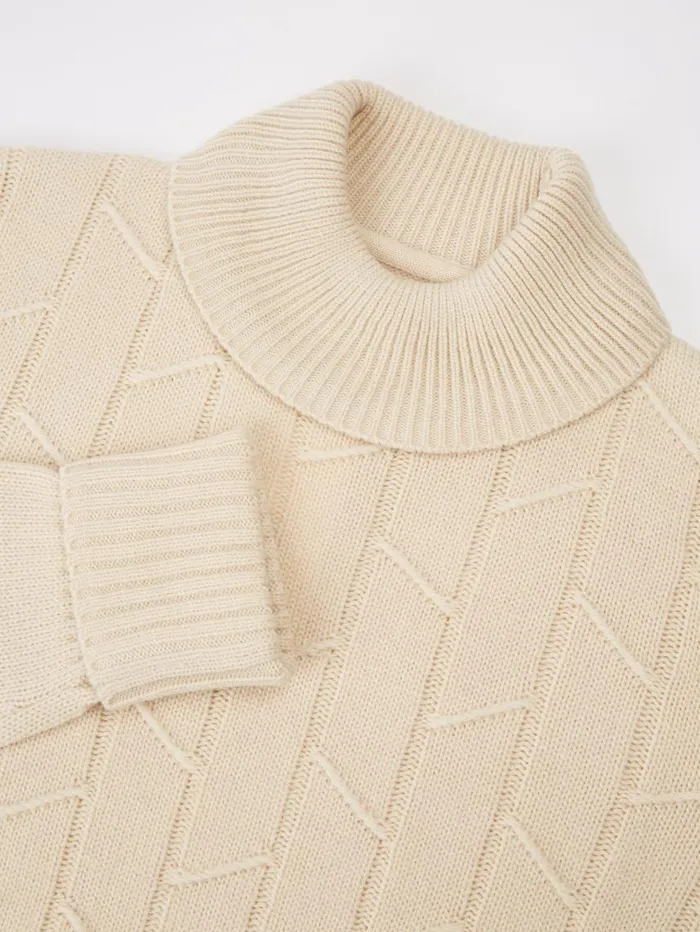 Men Ben Sherman Sweaters and Knits Patterned Knit RollNeck Sweater 8211 Ivory