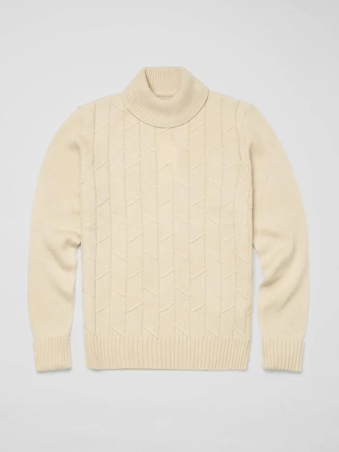 Men Ben Sherman Sweaters and Knits Patterned Knit RollNeck Sweater 8211 Ivory