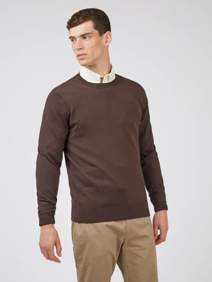 Men Ben Sherman Sweaters and Knits Signature Knit Crewneck Sweater 8211 Peat