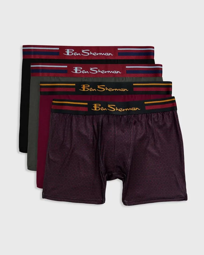 Men Ben Sherman Underwear 4Pack Microfiber Boxers 8211 RedBurgundyGreyBlack