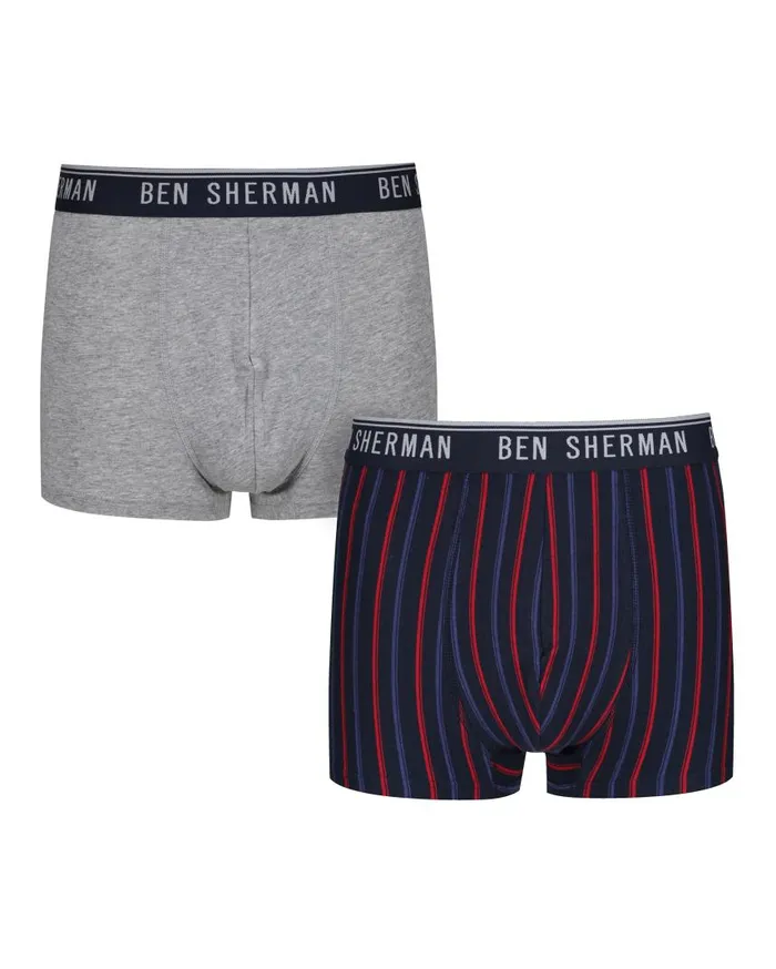 Men Ben Sherman Underwear Eli 2Pack Fitted NoFly BoxerBriefs 8211 Navy StripeGrey