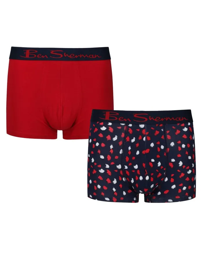 Men Ben Sherman Underwear Lance 2Pack Fitted NoFly BoxerBriefs 8211 Red NavySmudge Print