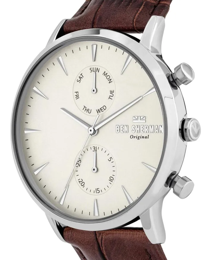 Men Ben Sherman Watches Portobello Professional Multi Watch 8211 BrownOffWhiteSilver