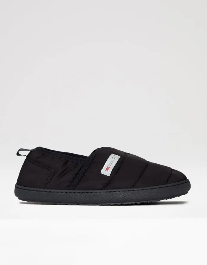 Men Black Thinsulate Padded Winter Mule Slippers Threadbare Slippers Men Black Thinsulate Padded Winter Mule Slippers Threadbare Slippers