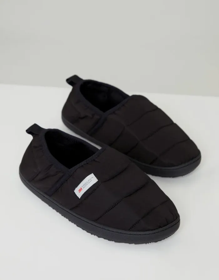 Men Black Thinsulate Padded Winter Mule Slippers Threadbare Slippers Men Black Thinsulate Padded Winter Mule Slippers Threadbare Slippers