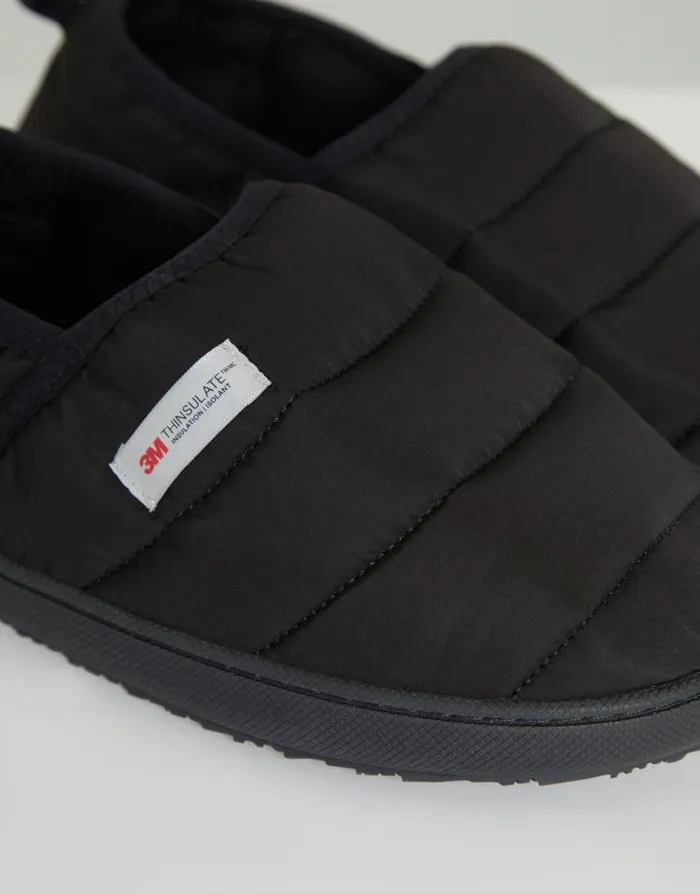 Men Black Thinsulate Padded Winter Mule Slippers Threadbare Slippers Men Black Thinsulate Padded Winter Mule Slippers Threadbare Slippers