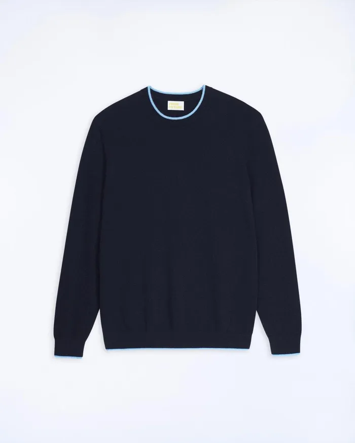 Men Cashmere Sweaters From Future Crewneck Sweater With Contrast Edge Navy