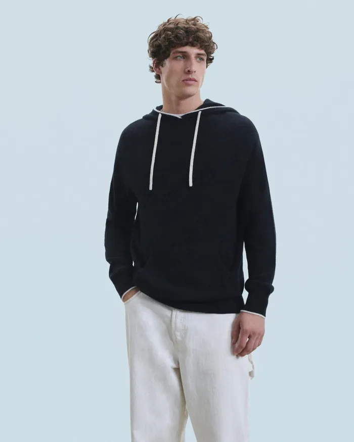 Men Cashmere Sweaters From Future Lightweight Contrast Trim Hoodie Sweater Black