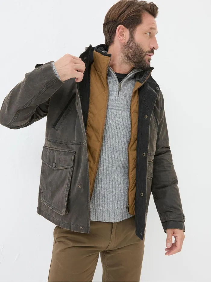 Men Coats and Jackets Fat Face Broadsands Brown Funnel Neck Jacket