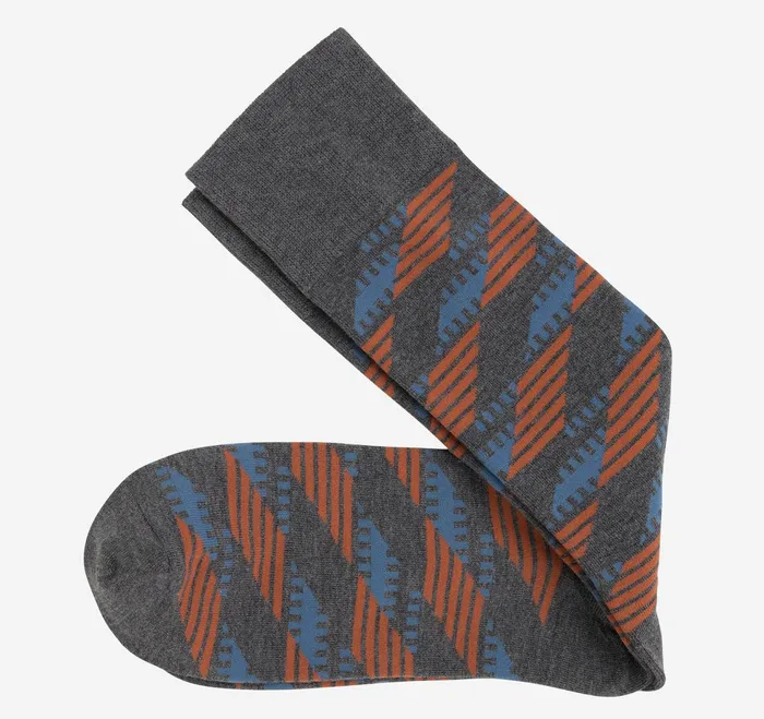 Men Cool Moon Tech Socks Gray Multi Geo Multi Stripes JohnstonandMurphy Socks