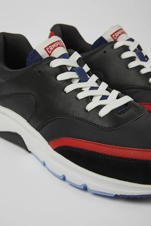 Men Drift Black And Red Textile And Leather Sneakers Camper Sneakers