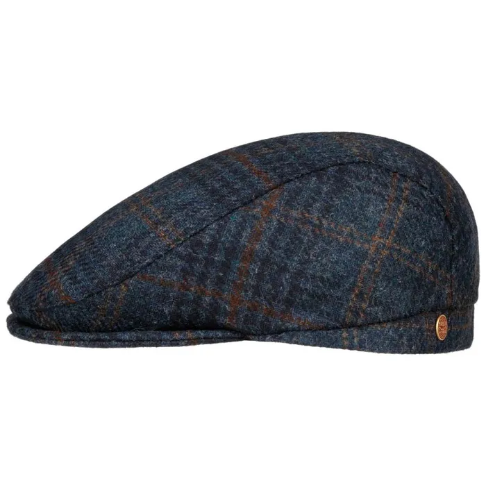 Men Flat Caps Mayser Frankie Soft Shetland Check Flat Cap Blue