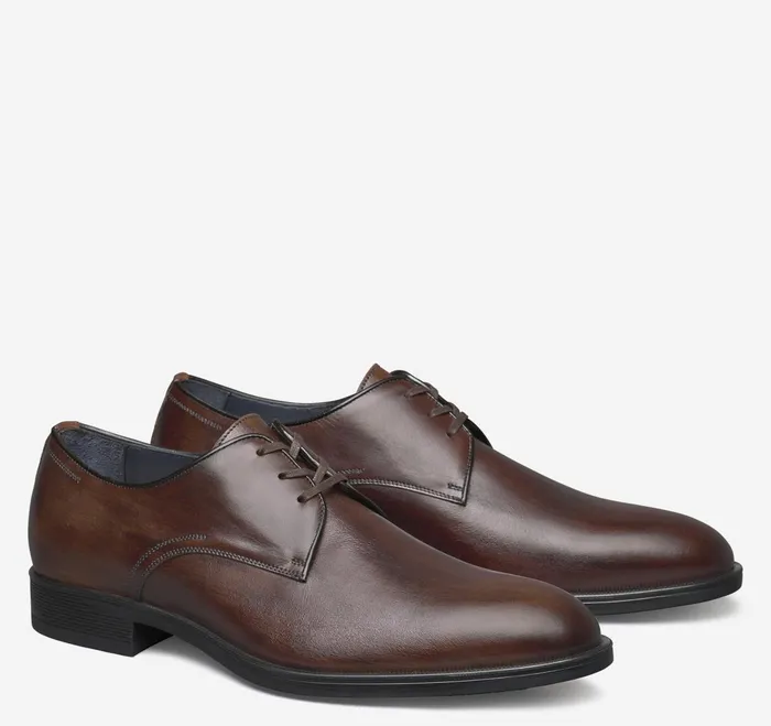 Men Flynch Plain Toe Mahogany Italian Calfskin JohnstonandMurphy LaceUps
