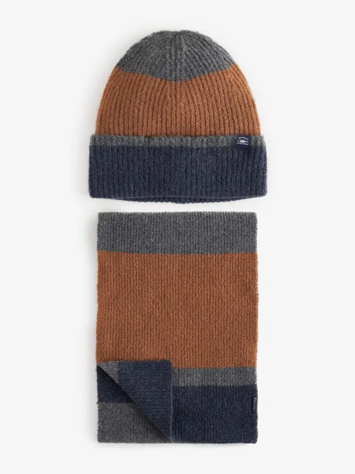 Men Hats Fat Face Navy Colourblock Hat And Scarf Gift Set