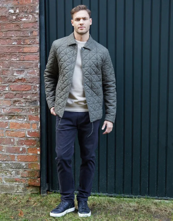 Men Khaki Collared Quilted Jacket Threadbare Jackets Men Khaki Collared Quilted Jacket Threadbare Jackets
