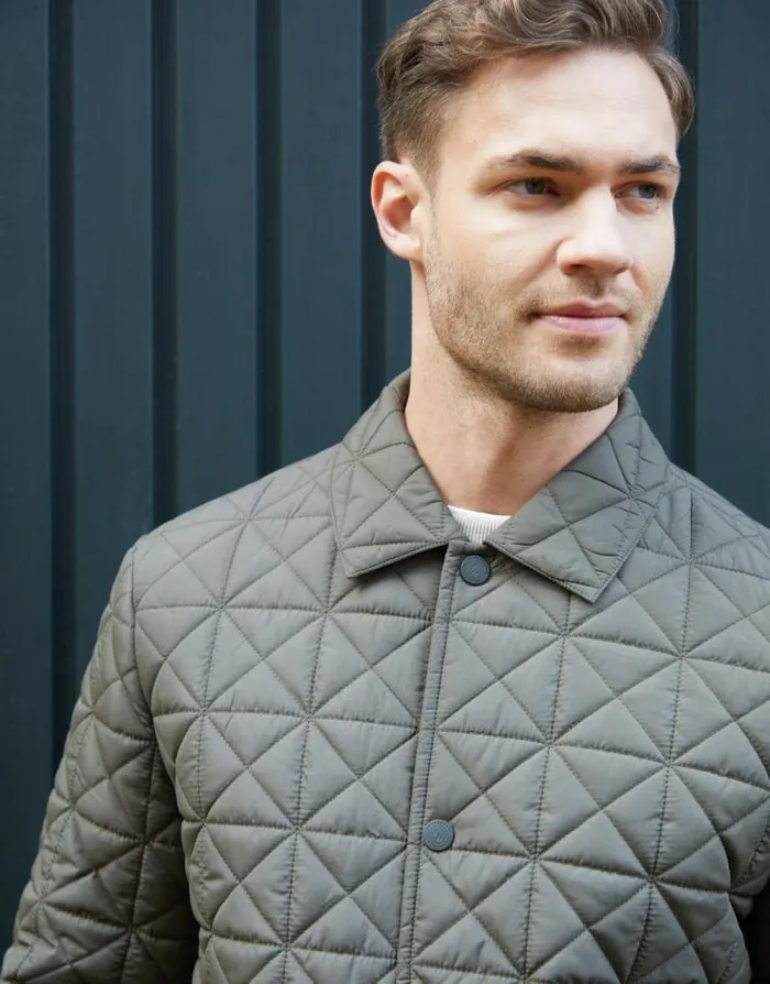 Men Khaki Collared Quilted Jacket Threadbare Jackets Men Khaki Collared Quilted Jacket Threadbare Jackets