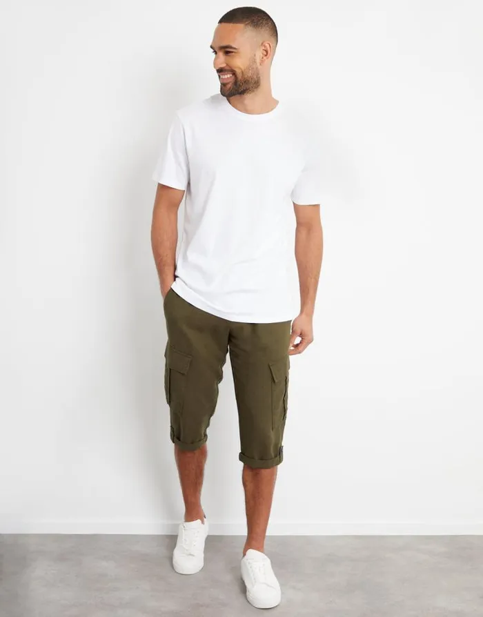 Men Khaki Linen Blend 34 Length Cargo Trousers Threadbare Cargo Men Khaki Linen Blend 34 Length Cargo Trousers Threadbare Cargo