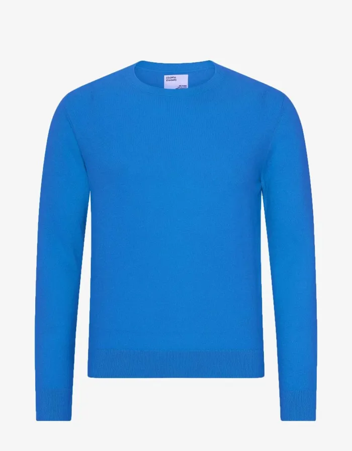 Men Knit Sweaters Colorful Standard Light Merino Wool Crew Pacific Blue