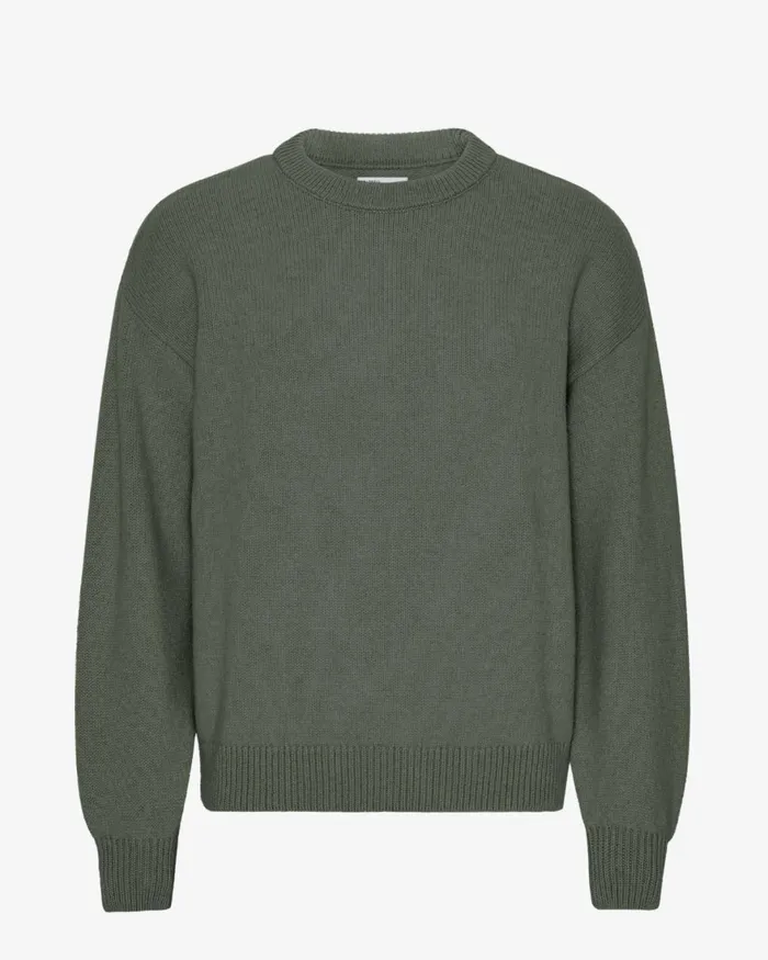 Men Knit Sweaters Colorful Standard Oversized Merino Wool Crew Dusty Olive