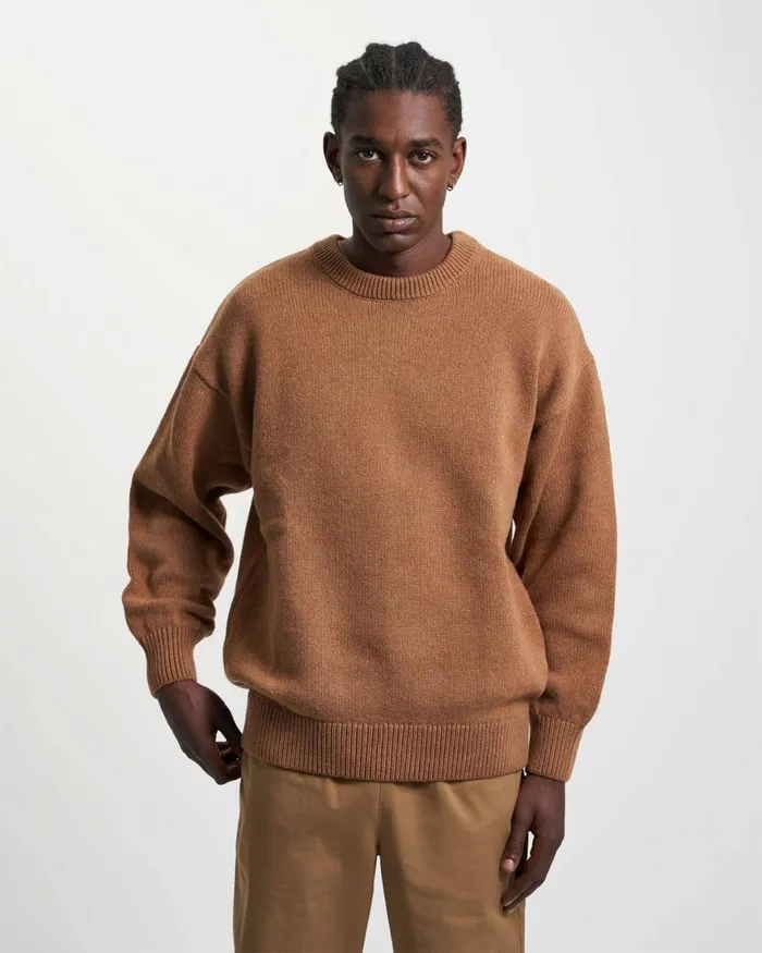 Men Knit Sweaters Colorful Standard Oversized Merino Wool Crew Dusty Olive