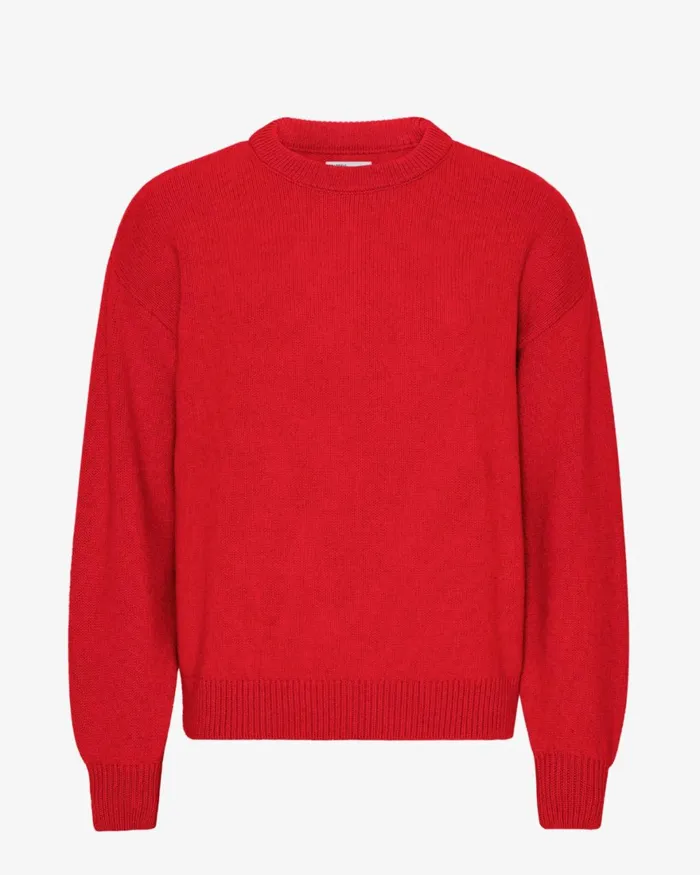 Men Knit Sweaters Colorful Standard Oversized Merino Wool Crew Scarlet Red
