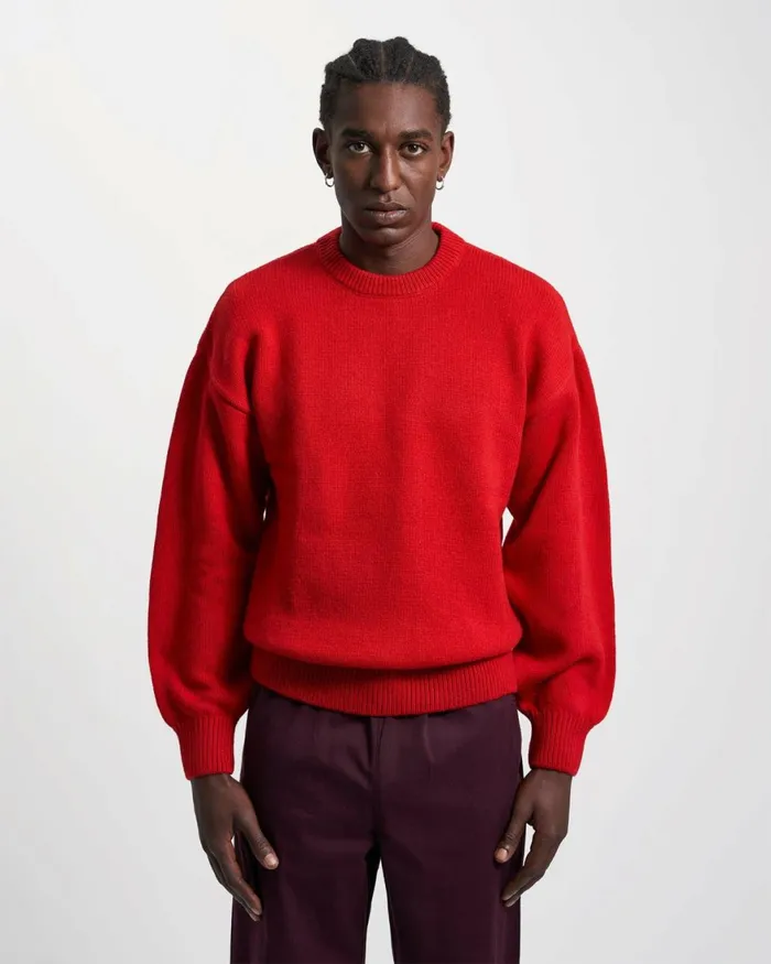 Men Knit Sweaters Colorful Standard Oversized Merino Wool Crew Scarlet Red