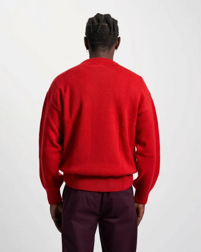 Men Knit Sweaters Colorful Standard Oversized Merino Wool Crew Scarlet Red