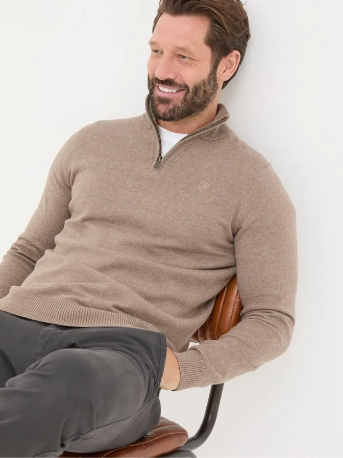 Men Knitwear Fat Face Rye Natural HalfNeck