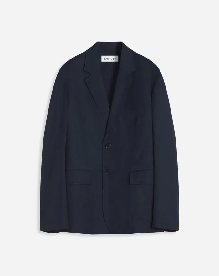Men Lanvin Coats and Jackets Technical Cotton Straight Fit Jacket Navy Blue