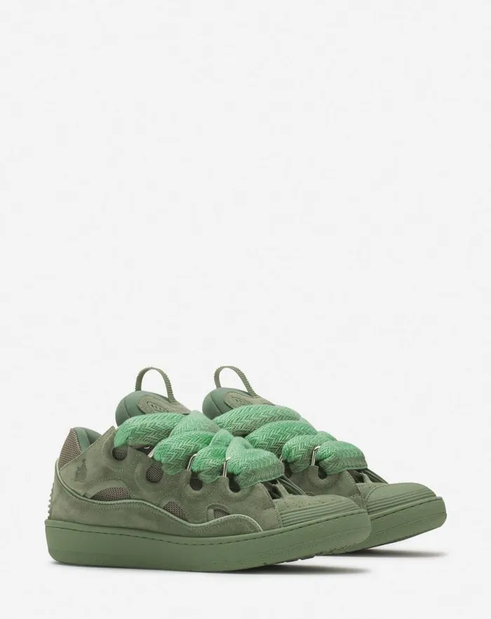 Men Lanvin Curb Curb Leather Sneakers Vert De Gris Men Lanvin Curb Curb Leather Sneakers Vert De Gris