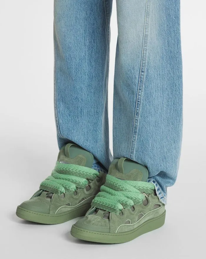 Men Lanvin Curb Curb Leather Sneakers Vert De Gris Men Lanvin Curb Curb Leather Sneakers Vert De Gris