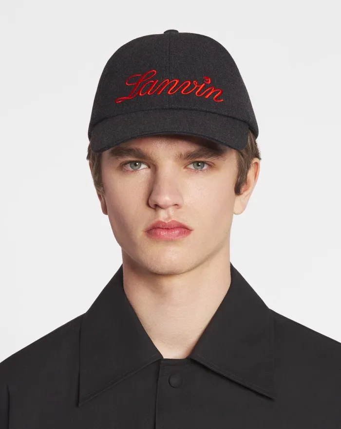 Men Lanvin Hats Lanvin Script Wool Cap Anthracitered