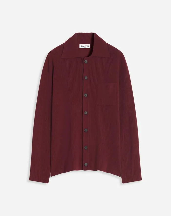 Men Lanvin Knitwear and Sweatshirts Poloneck Ribbed Cardigan Burgundy