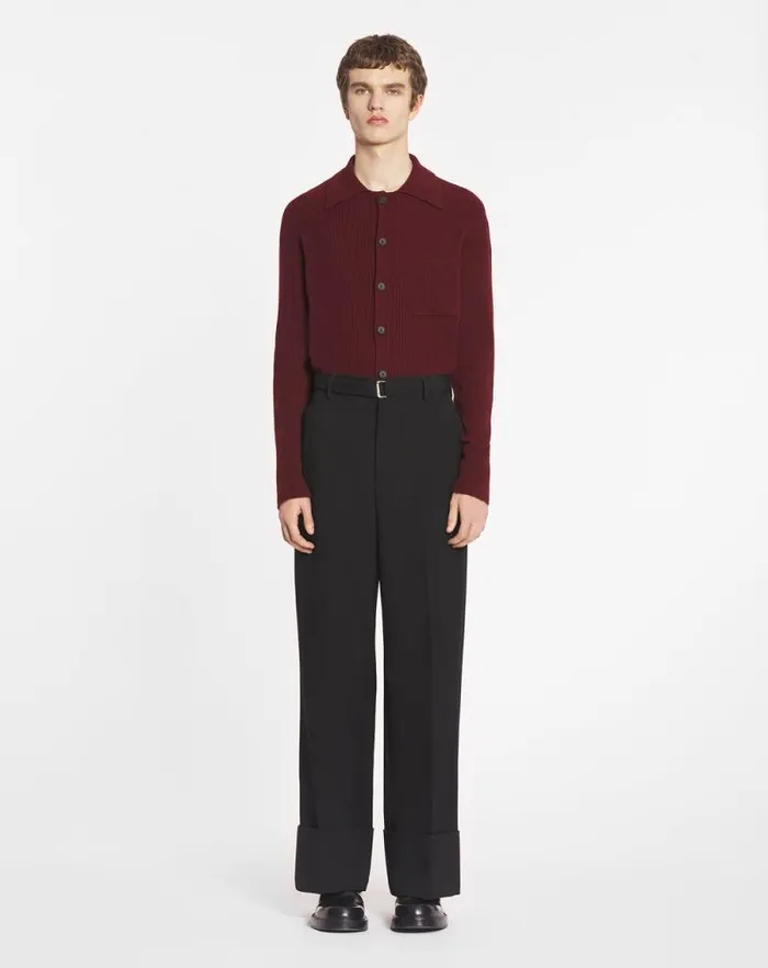 Men Lanvin Knitwear and Sweatshirts Poloneck Ribbed Cardigan Burgundy