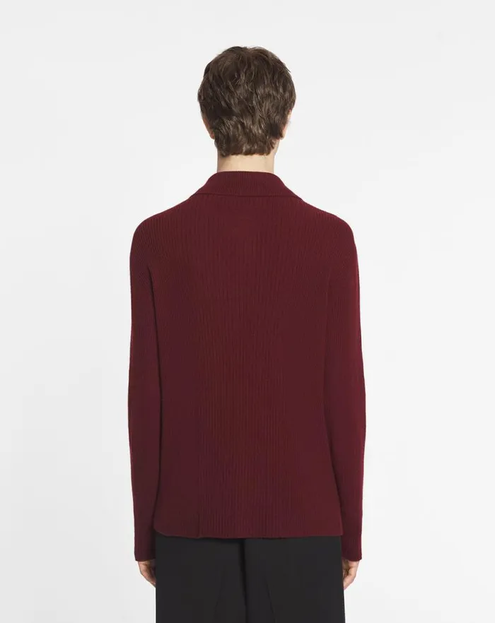 Men Lanvin Knitwear and Sweatshirts Poloneck Ribbed Cardigan Burgundy