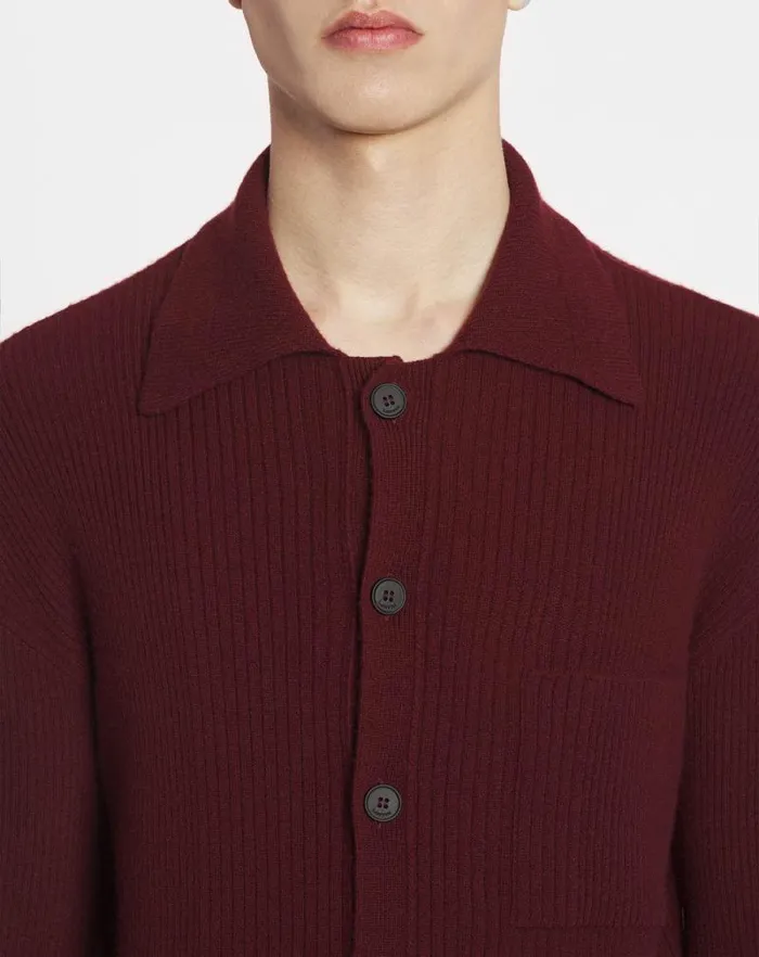Men Lanvin Knitwear and Sweatshirts Poloneck Ribbed Cardigan Burgundy