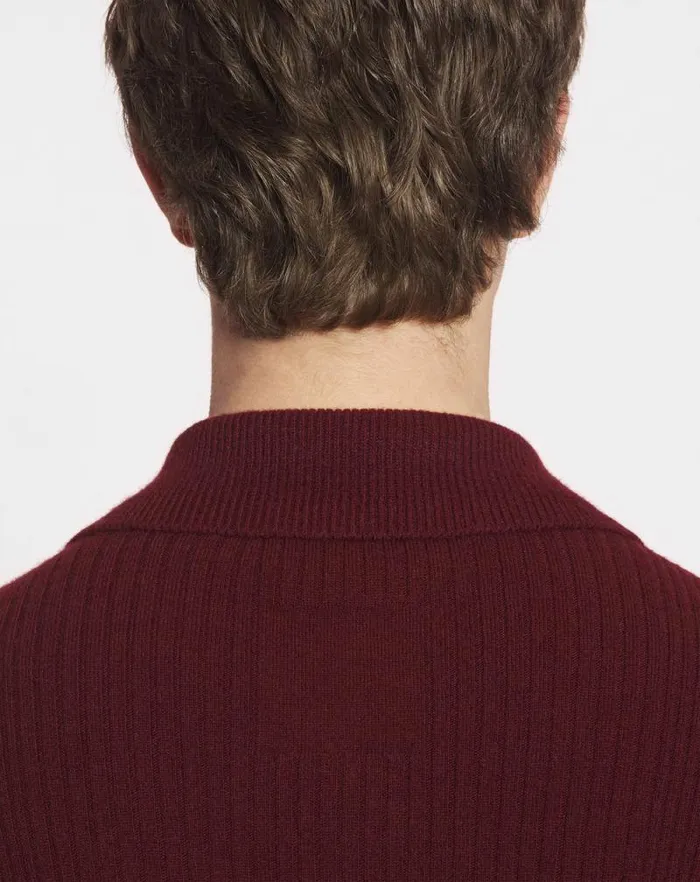 Men Lanvin Knitwear and Sweatshirts Poloneck Ribbed Cardigan Burgundy