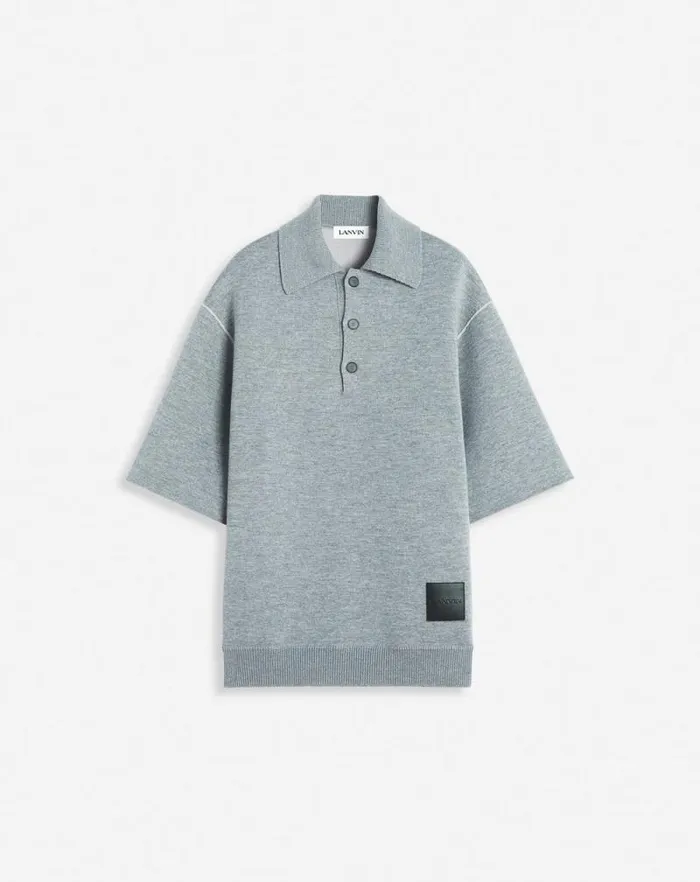 Men Lanvin Tshirts and Polos Oversized Wool Polo Shirt Steel