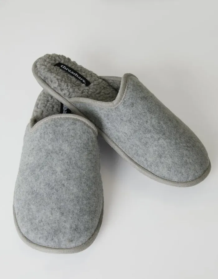 Men Light Grey Felt Mule Slippers With Borg Lining Threadbare Slippers Men Light Grey Felt Mule Slippers With Borg Lining Threadbare Slippers