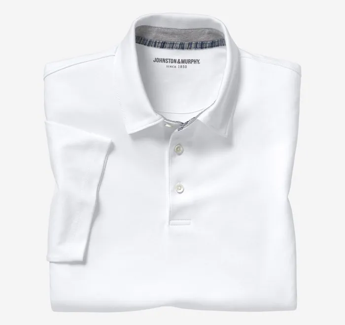 Men Liquid Cotton Polo White JohnstonandMurphy Polos and Tees
