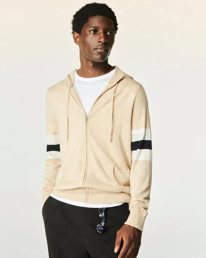 Men Merino Wool Sweaters From Future Striped Hoodie Sweater Heather Beige