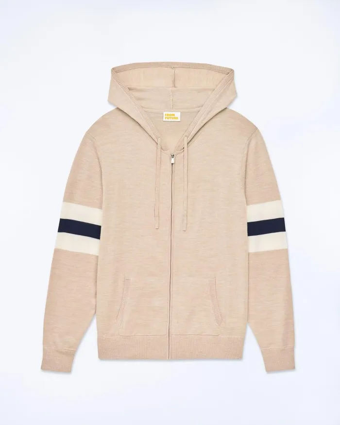 Men Merino Wool Sweaters From Future Striped Hoodie Sweater Heather Beige