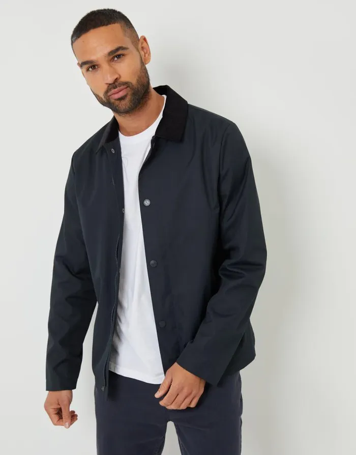 Men Navy Showerproof Corduroy Collar Jacket Threadbare Jackets