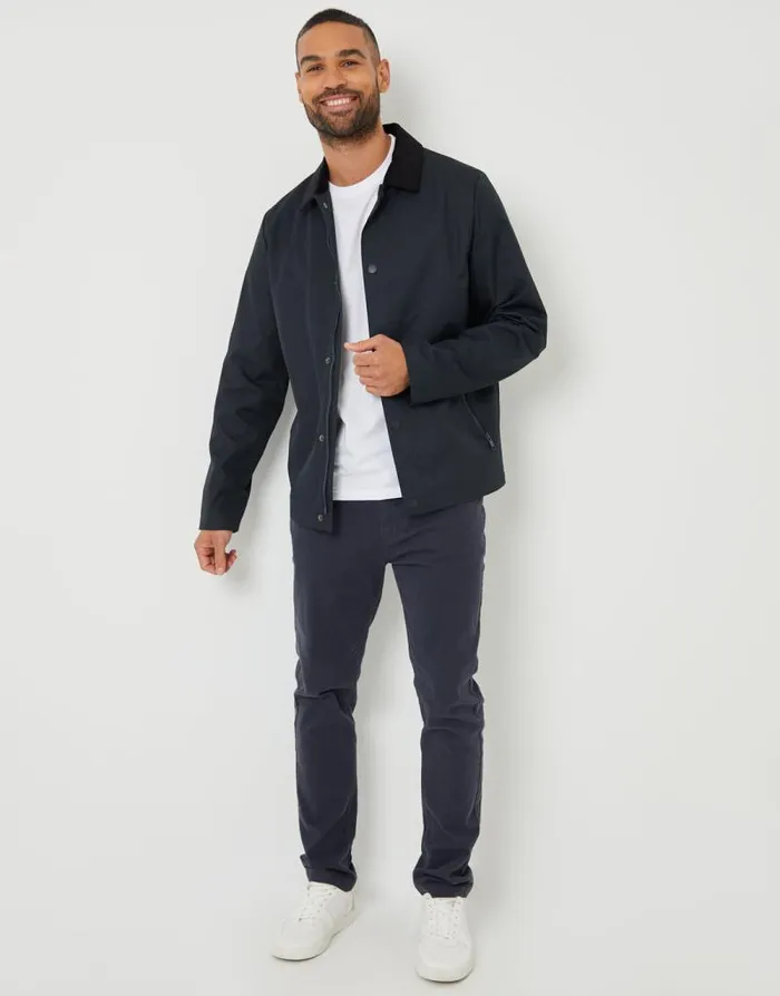 Men Navy Showerproof Corduroy Collar Jacket Threadbare Jackets Men Navy Showerproof Corduroy Collar Jacket Threadbare Jackets