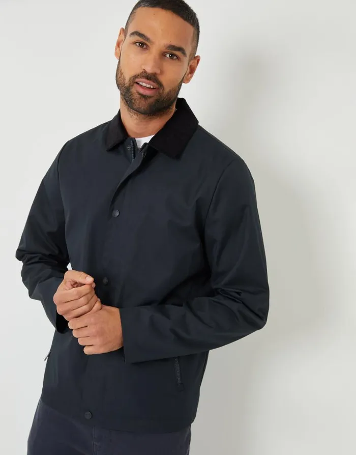 Men Navy Showerproof Corduroy Collar Jacket Threadbare Jackets Men Navy Showerproof Corduroy Collar Jacket Threadbare Jackets