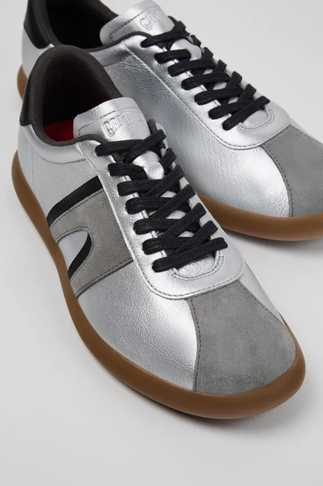 Men Pelotas Soller Silverblack Leather And Nubuck Sneakers Camper Sneakers