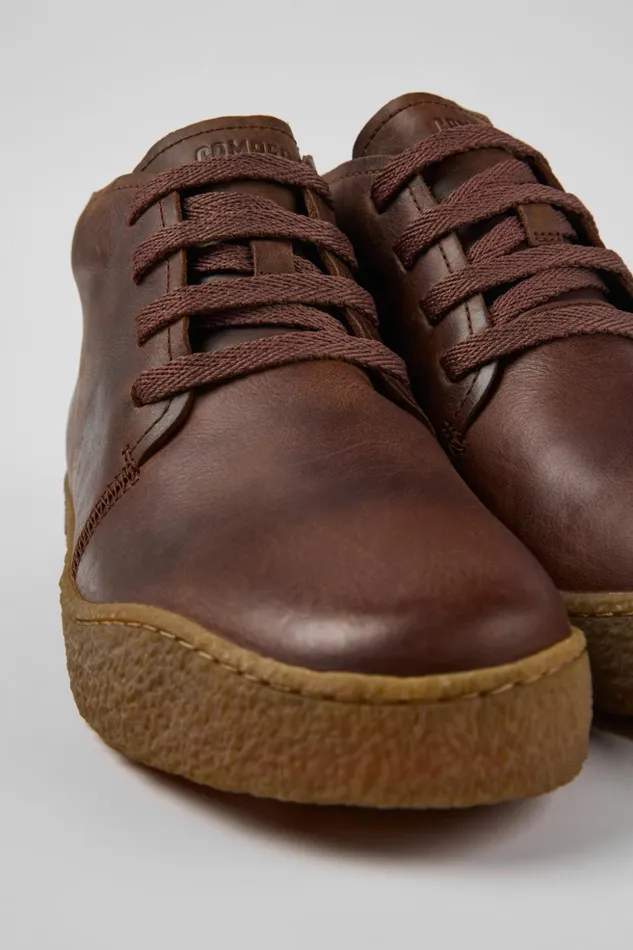 Men Peu Terreno Brown Leather Shoes Camper Ankle Boots