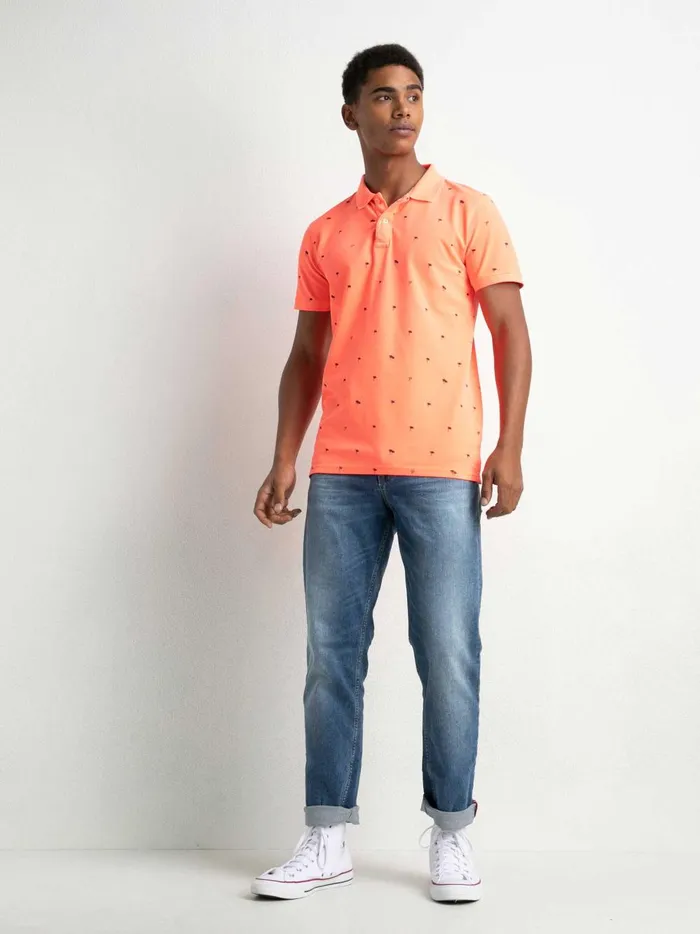 Men Polo Shirts Petrol Industries Palm Tree Polo Shirt Fiery Coral
