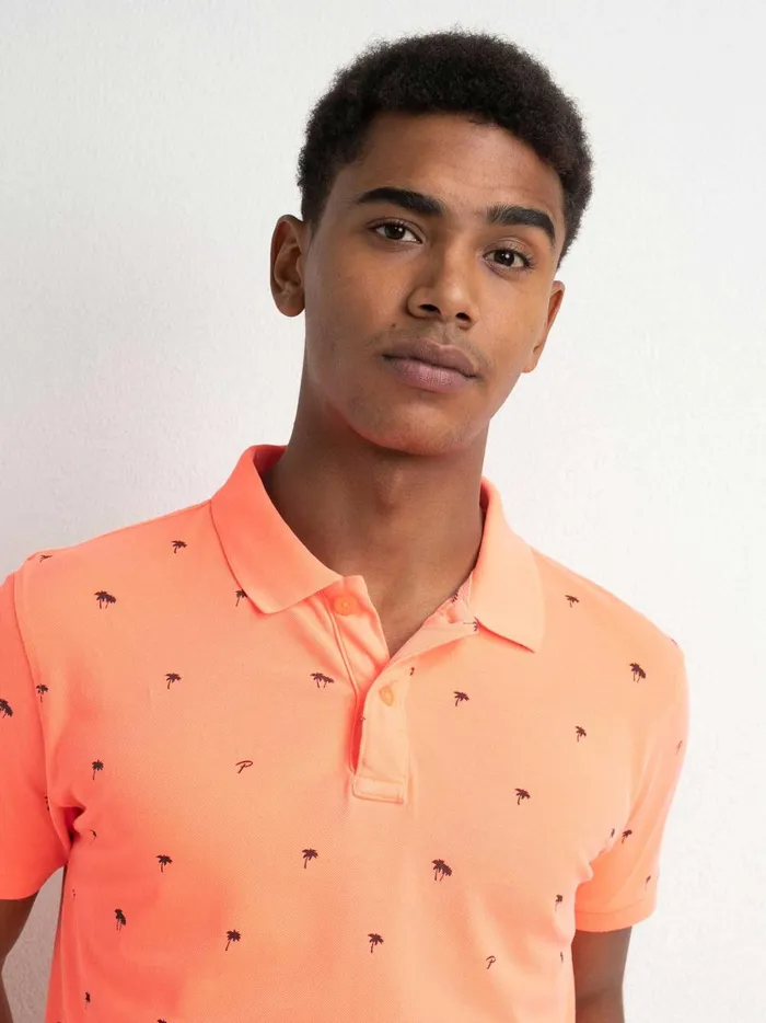 Men Polo Shirts Petrol Industries Palm Tree Polo Shirt Fiery Coral