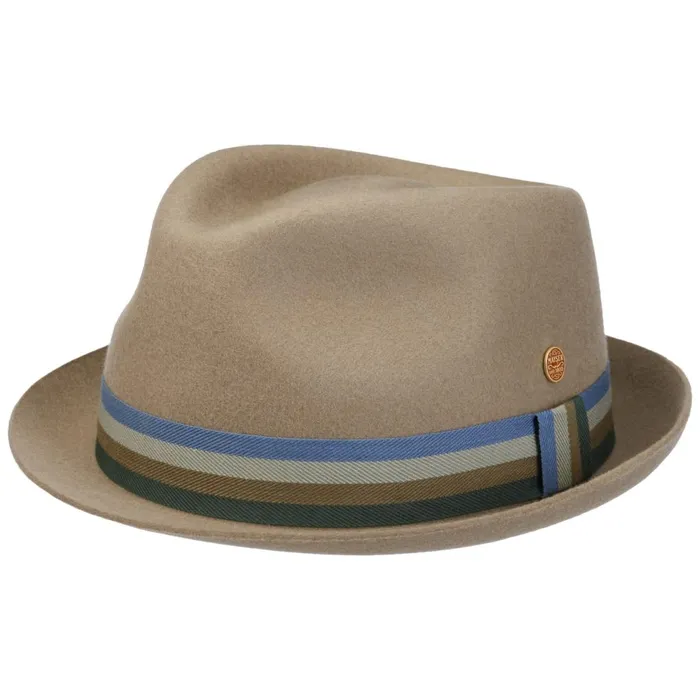 Men Pork Pie Hats Mayser Samu Striped Band Pork Pie Wool Hat Beige